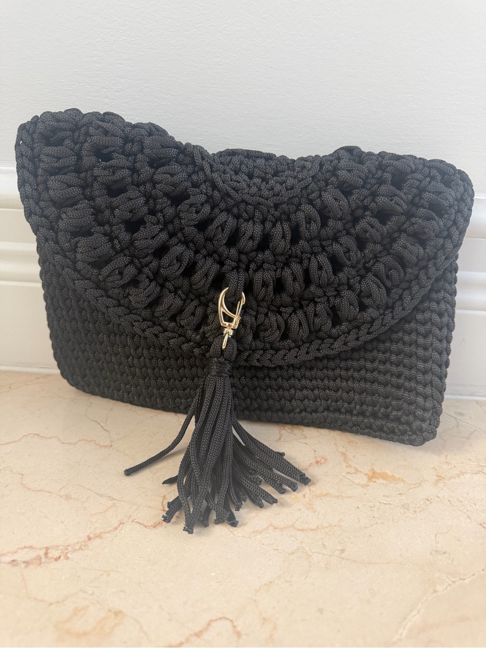 Black Crochet Tassel Clutch Bag